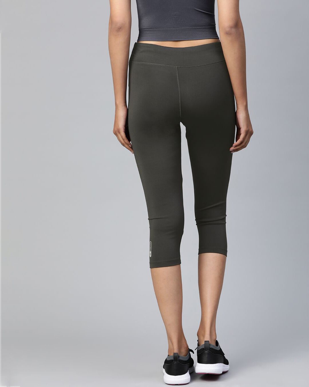 Shop Women Charcoal Grey Solid 3/4th Training Tights-Back