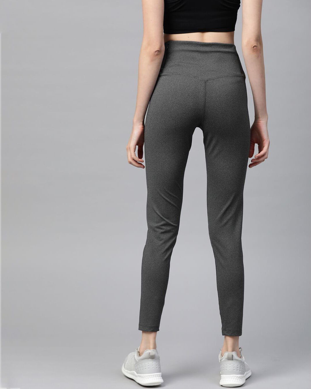 Shop Women Charcoal Grey Solid Cropped Tights-Back
