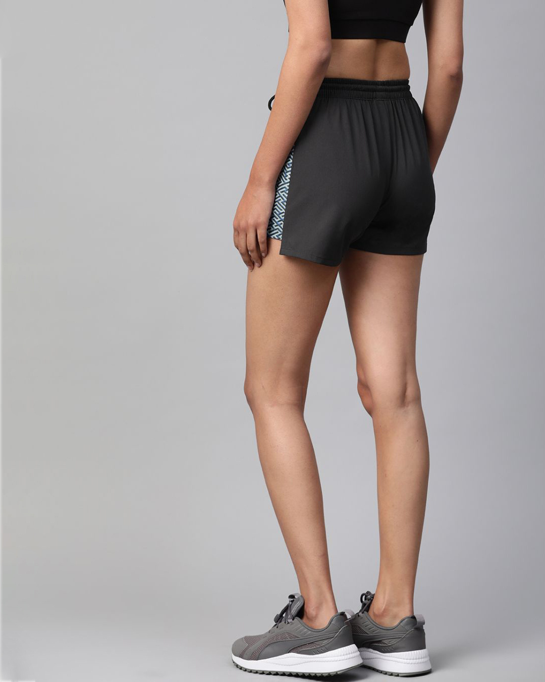 Shop Women Charcoal Grey Solid Regular Fit Running Shorts-Back