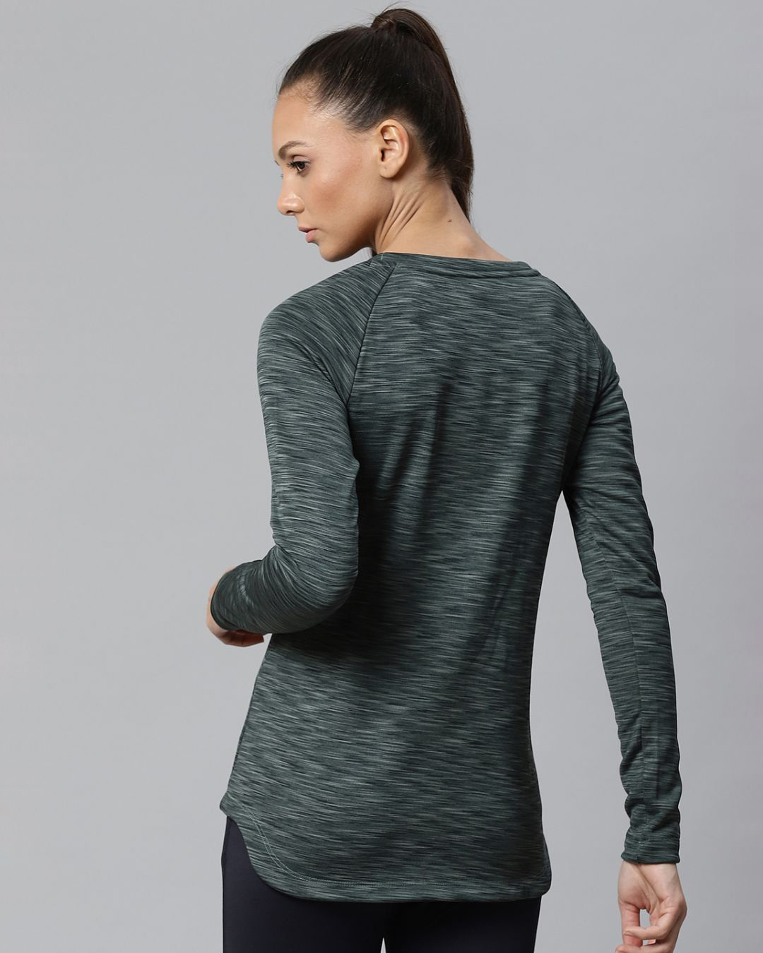 Shop Women Green Self Design Slim Fit Sweatshirt-Back