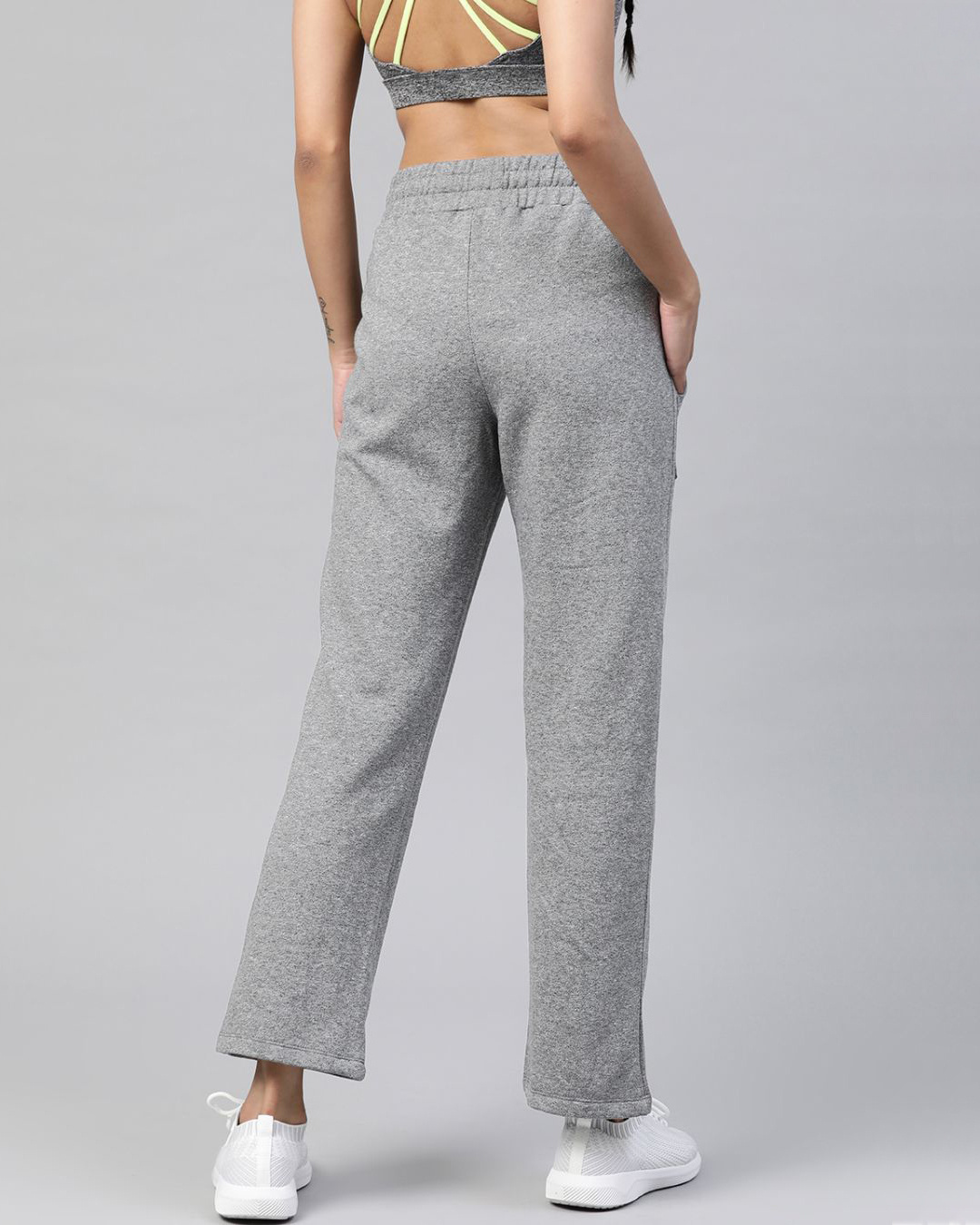 Shop Women Grey Melange Solid Track Pants-Back