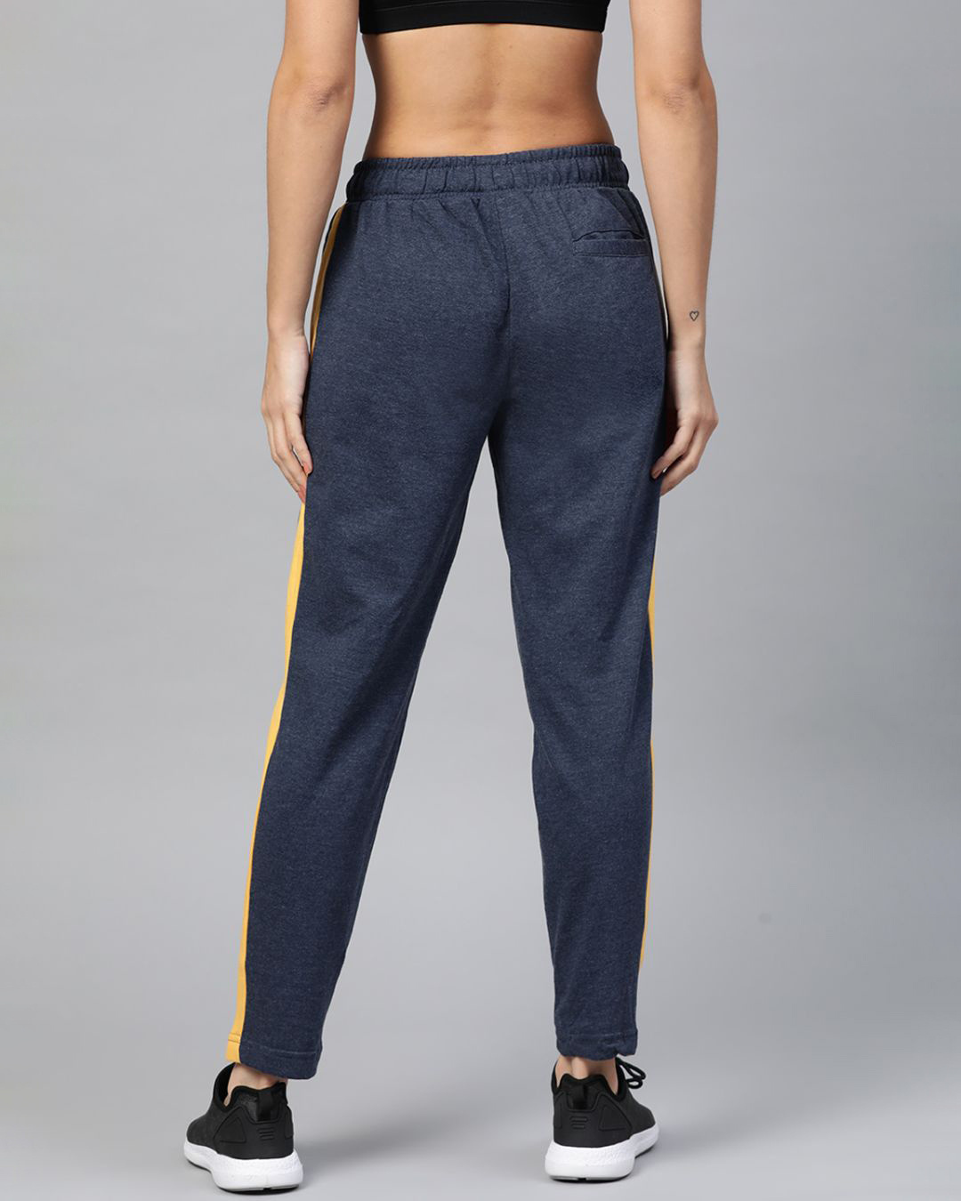 Shop Women Navy Blue Mustard Yellow Solid Slim Fit Solid Track Pants-Back