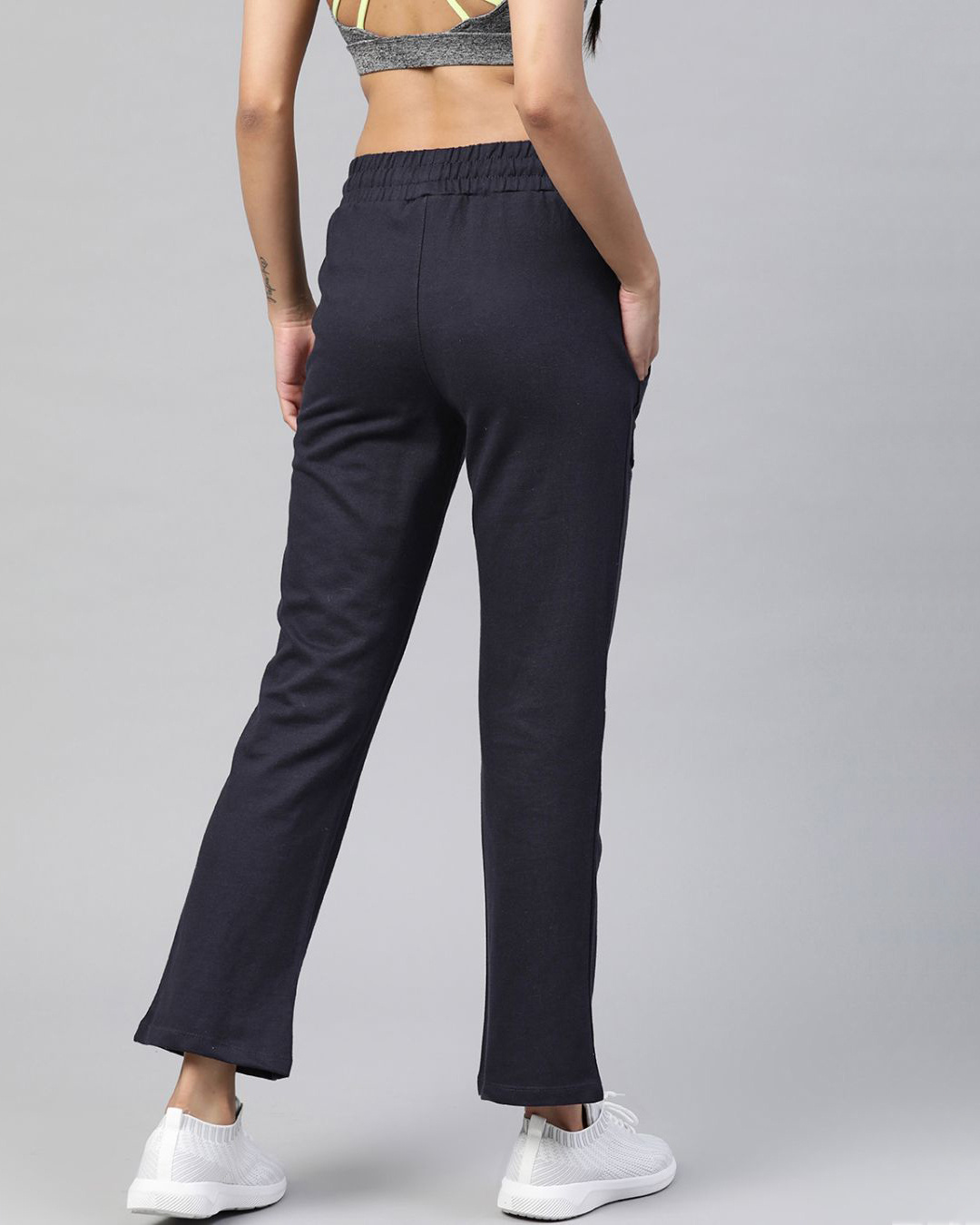 Shop Women Navy Blue Solid Track Pants-Back