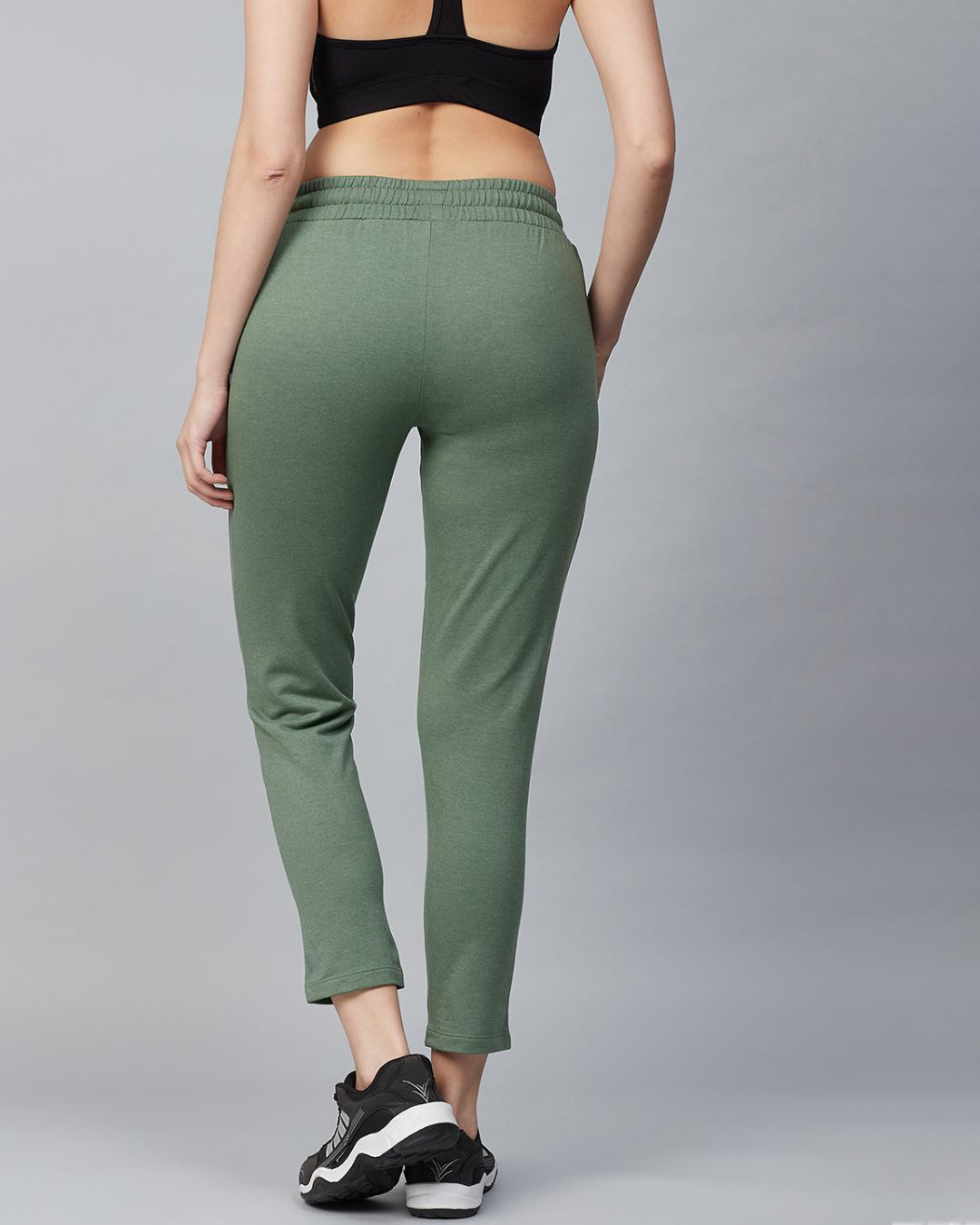 Shop Women Olive Green Slim Fit Solid Cropped Track Pants-Back