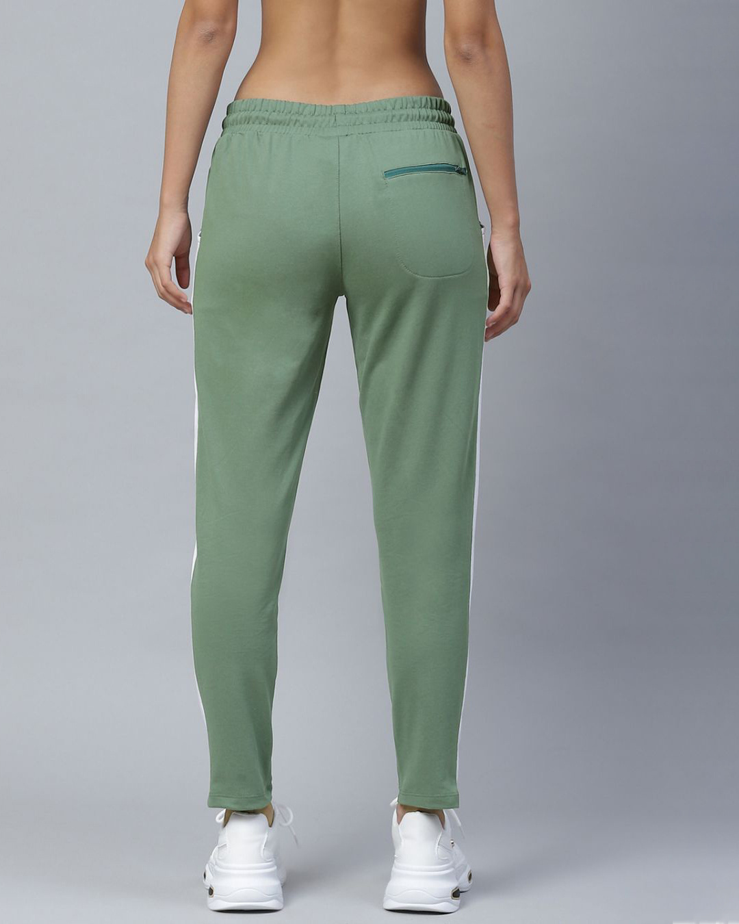 Shop Women Olive Green Solid Slim Fit Track Pants-Back