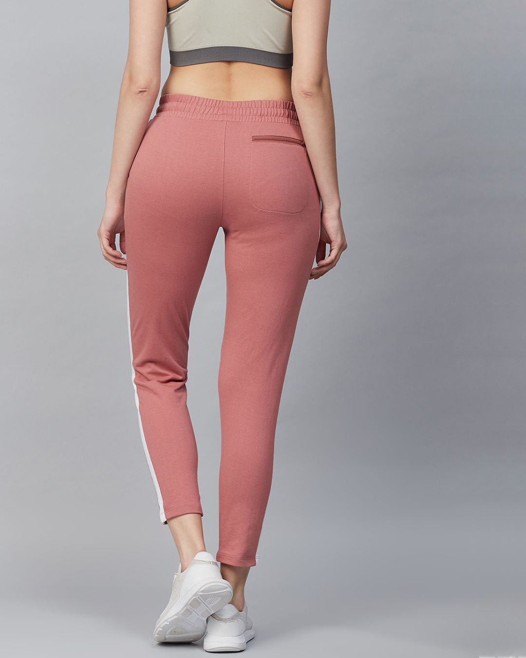 Shop Women Peach Coloured Solid Track Pants-Back