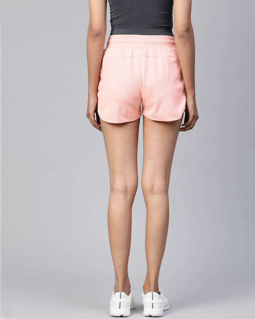 Shop Women Peach Coloured Waffle Patterned Regular Fit Sports Shorts-Back