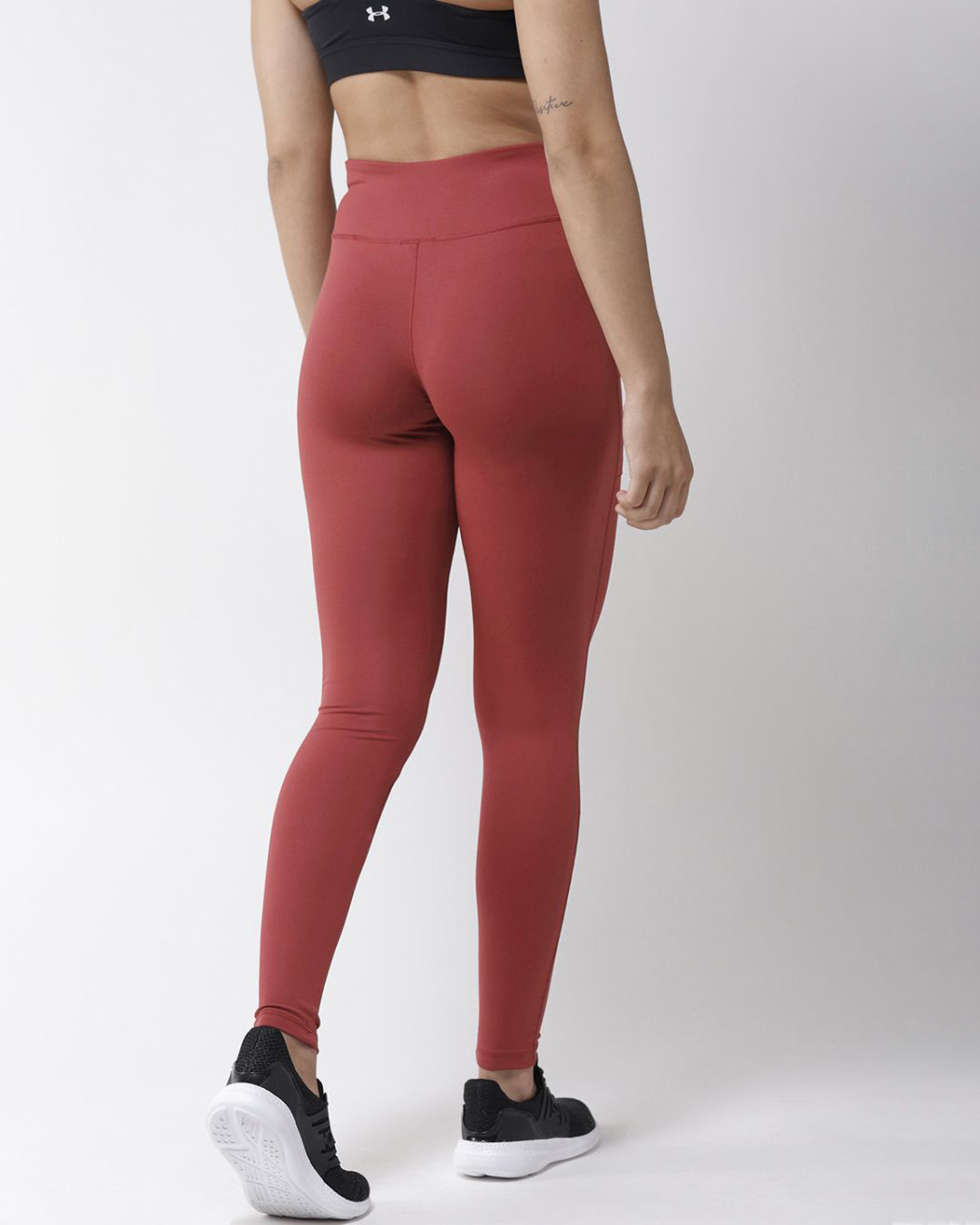 Shop Women Rust Red Solid Tights-Back