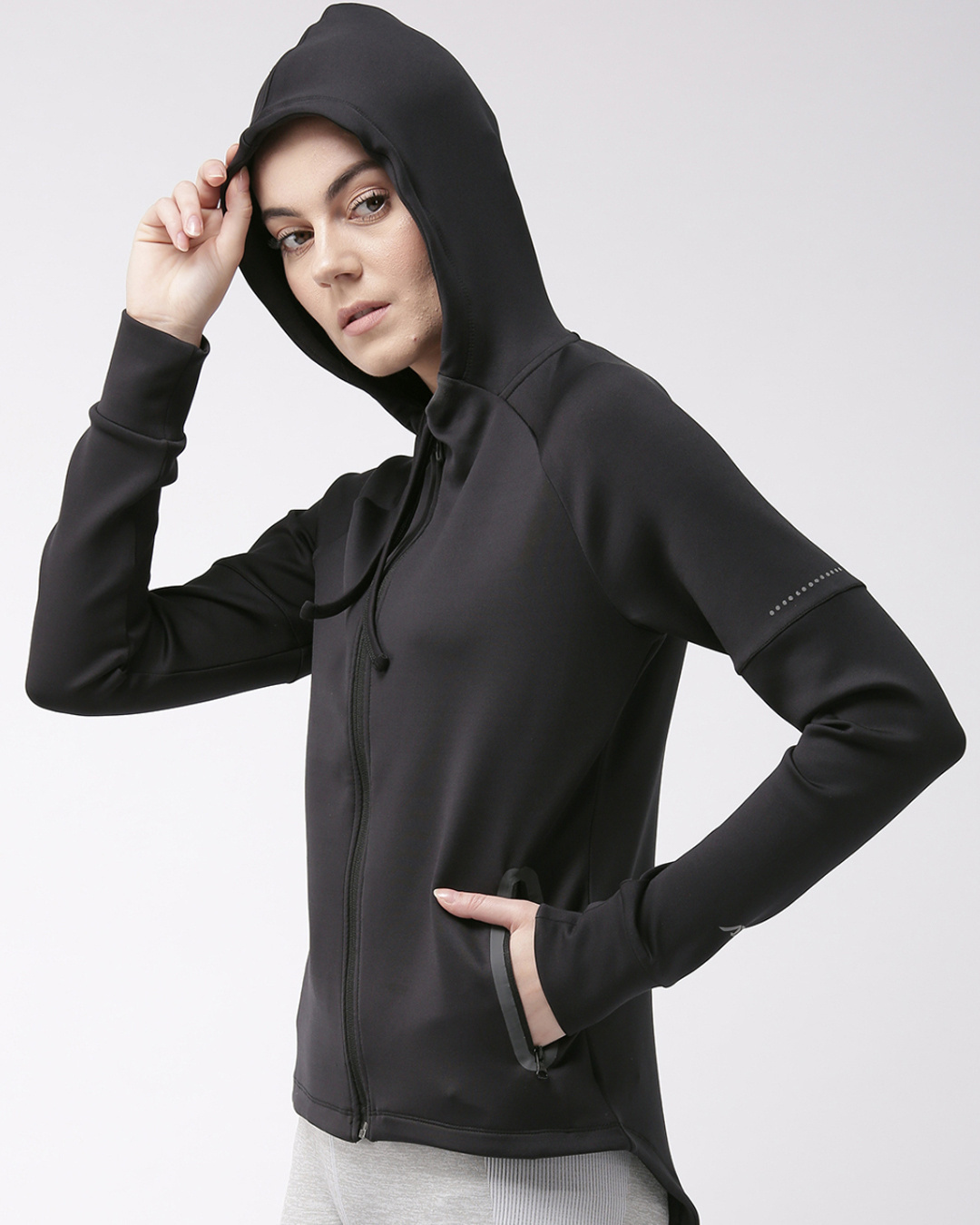 Shop Women's Black Hooded Slim Fit Jacket-Back