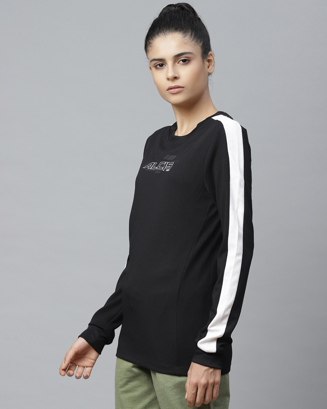 Shop Women's Black Self Design Slim Fit Sweatshirt-Back