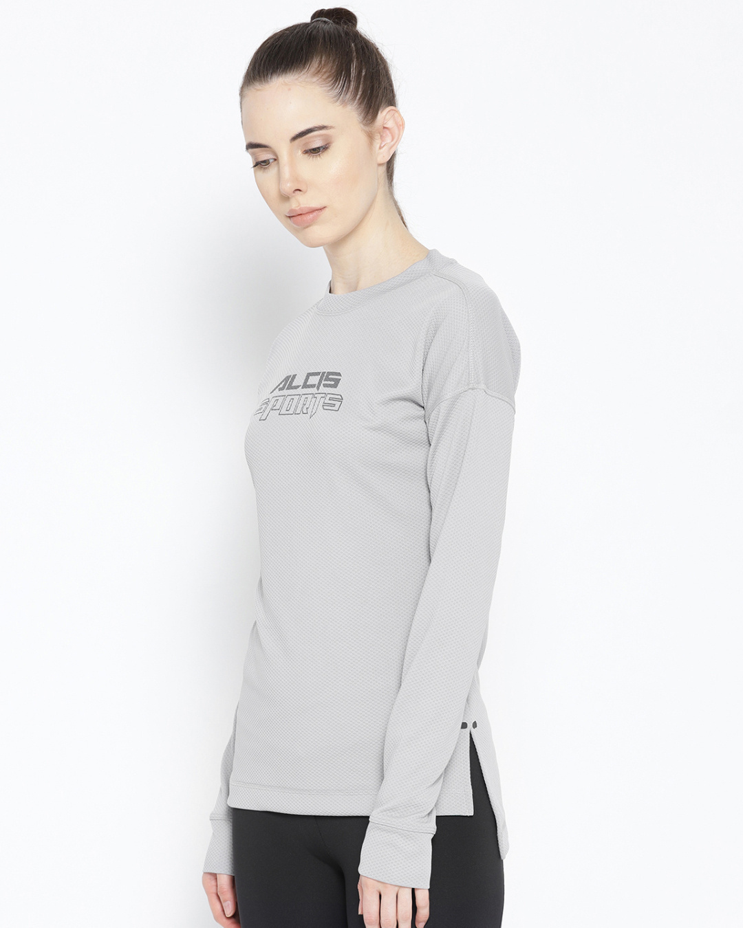Shop Women's Grey Printed Round Neck Slim Fit Sweatshirt-Back