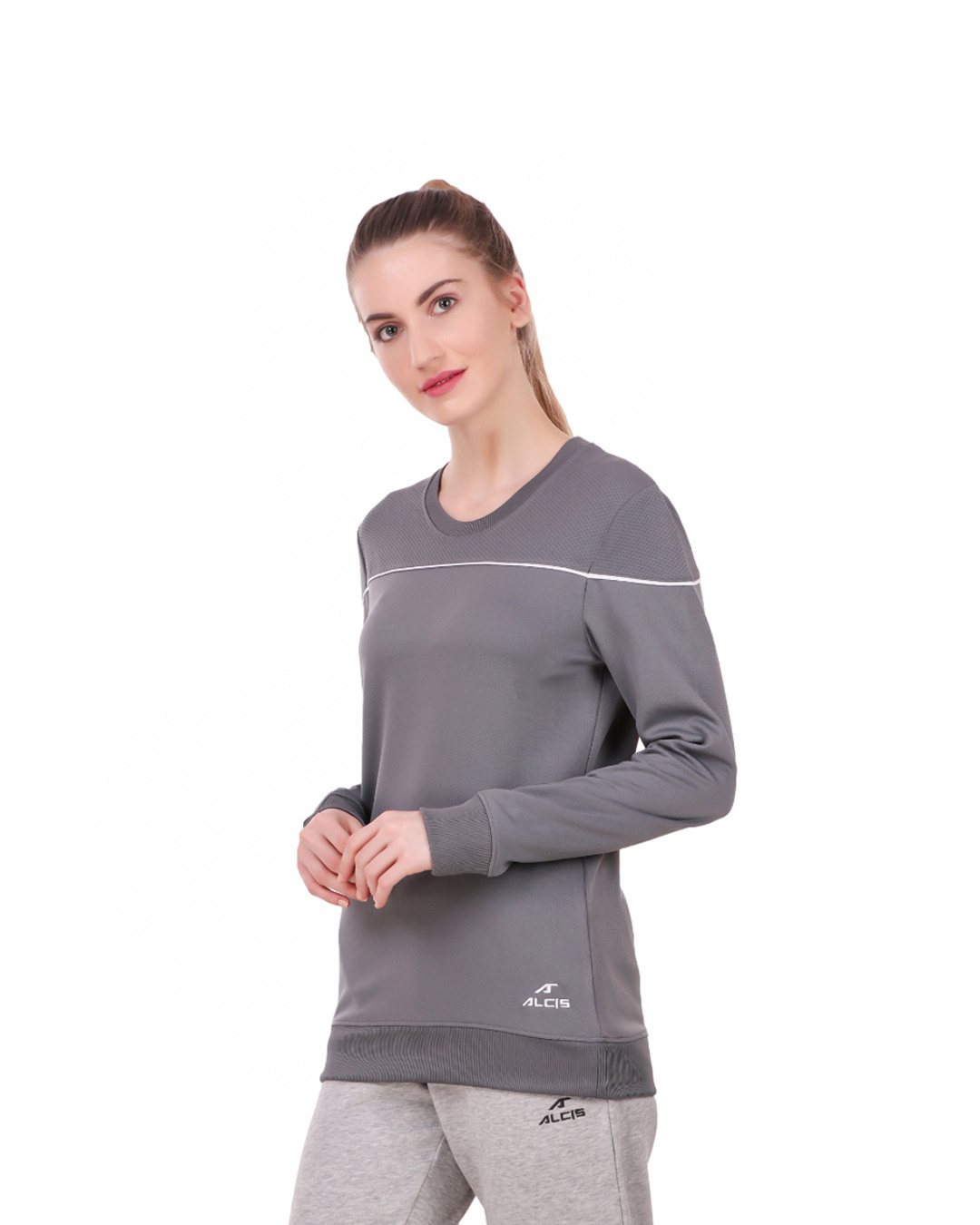 Shop Women's Grey Slim Fit Sweatshirt-Back