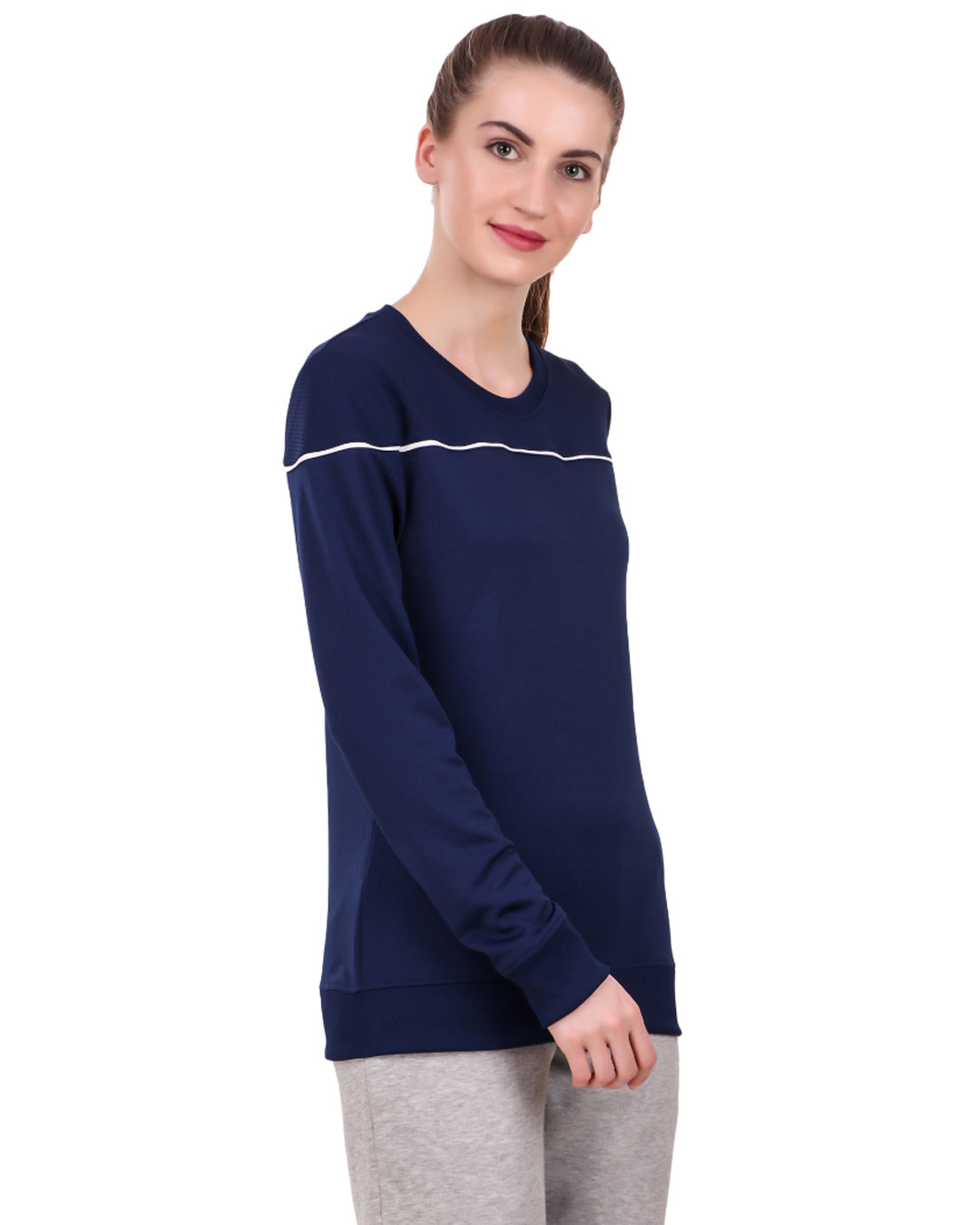 Shop Women's Navy Blue Slim Fit Sweatshirt-Back