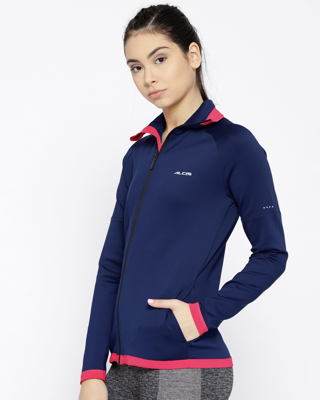 Shop Women's Navy Blue Sporty Slim Fit Jacket-Back