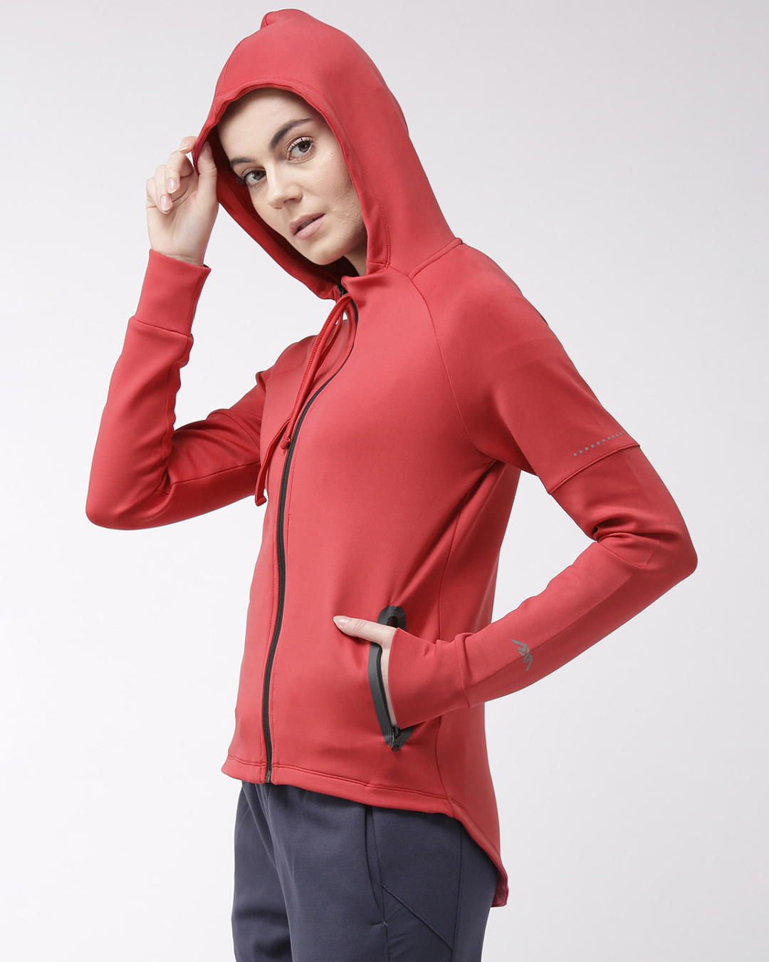 Shop Women's Red Hooded Slim Fit Jacket-Back