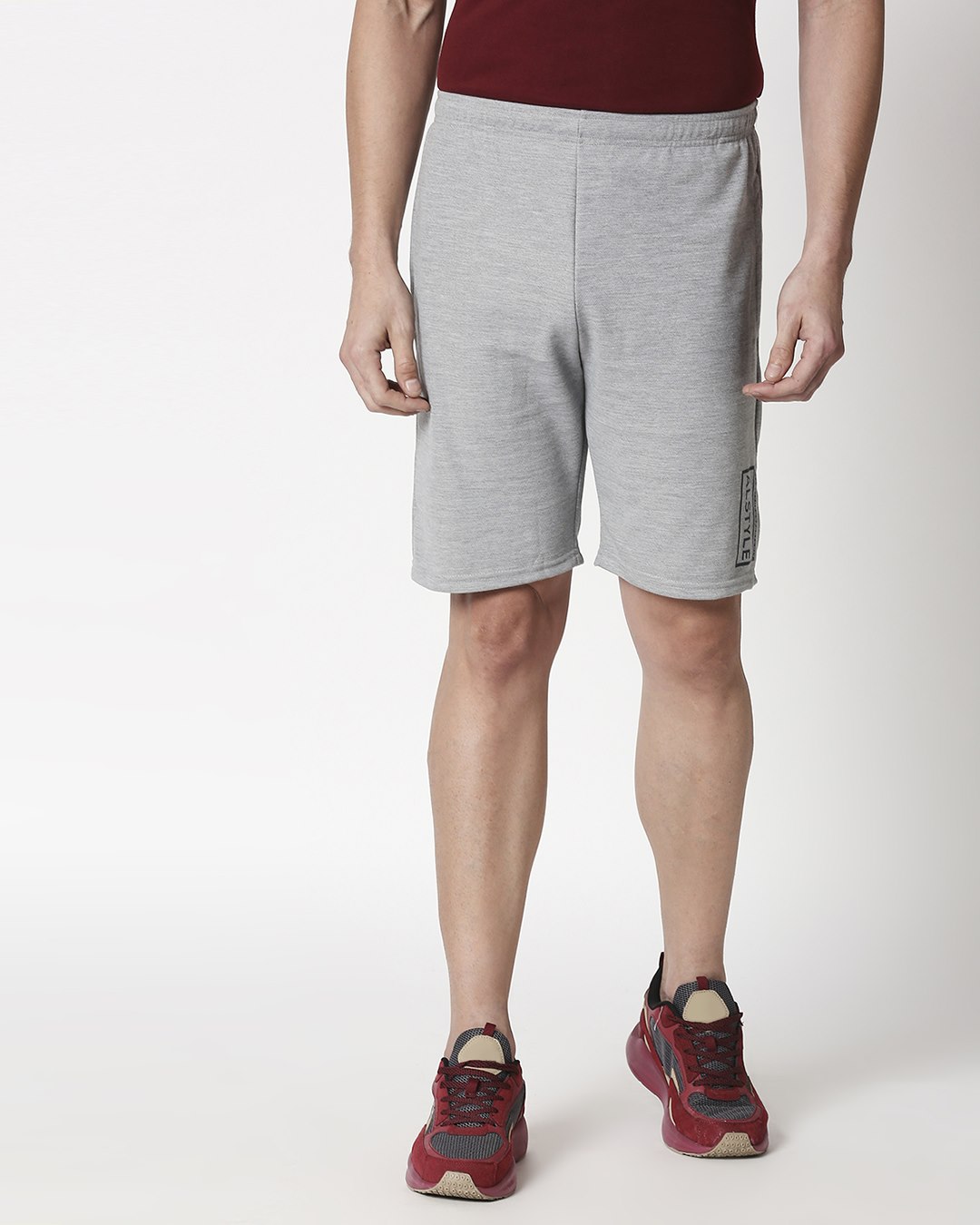 Shop Grey Melange Shorts-Back