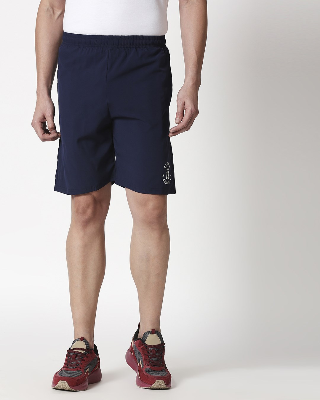 Shop Navy Taffeta Shorts-Back