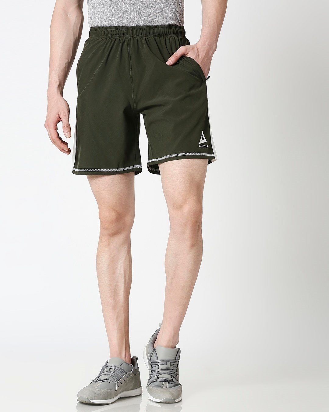 Shop Men Olive Shorts-Back