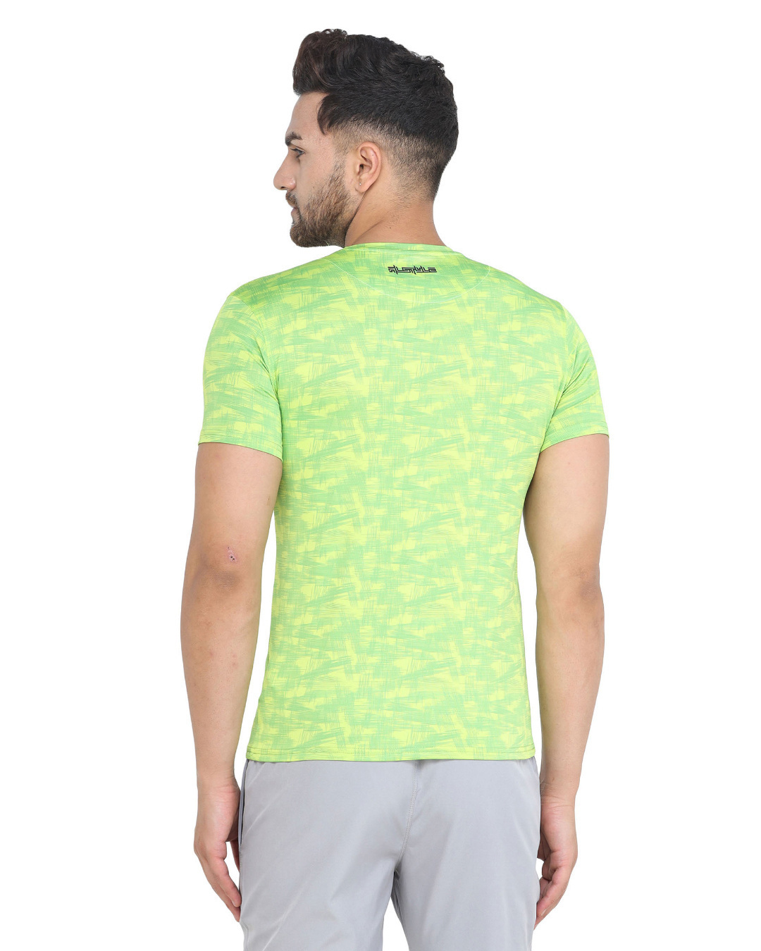 Shop Men's Self Design  Round Neck D.Grey T Shirt-Back
