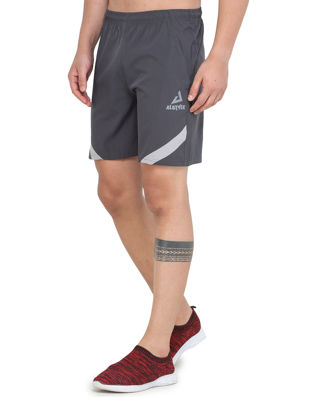 Shop Solid Men Dark Grey Basic Shorts-Back