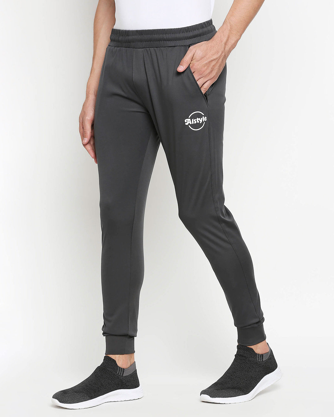 Shop Men's Grey Solid Regular Fit Track Pants-Back