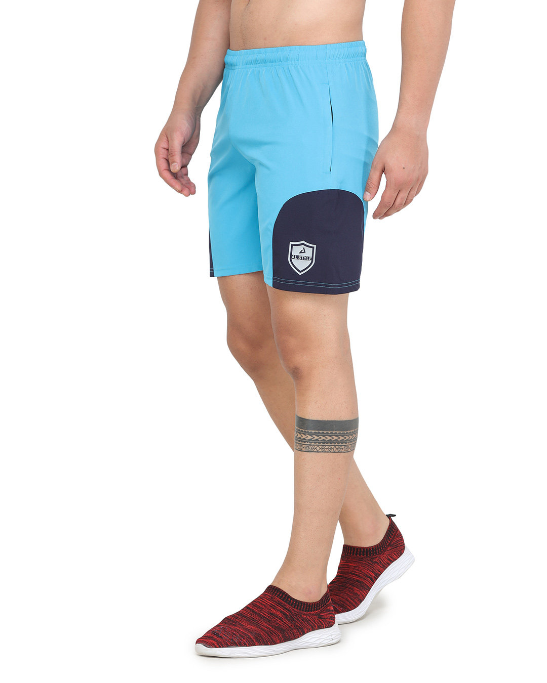 Shop Solid Men Light Blue Basic Shorts-Back