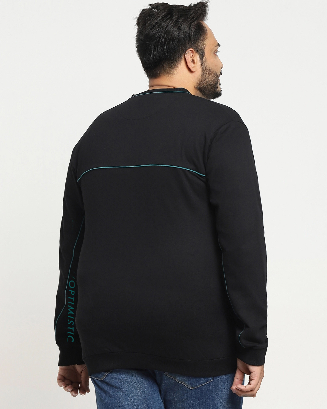 Shop Men's Black Always Optimistic Typography Plus Size Bomber Jacket-Back
