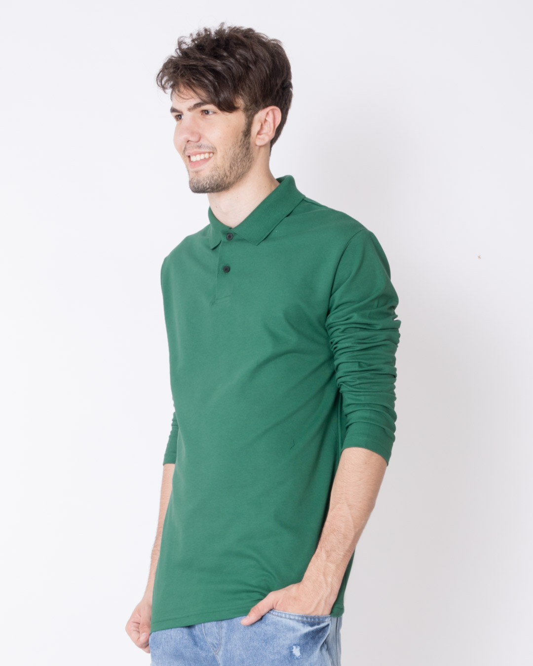 Shop Amazon Green Full Sleeve Pique Polo T-Shirt-Back