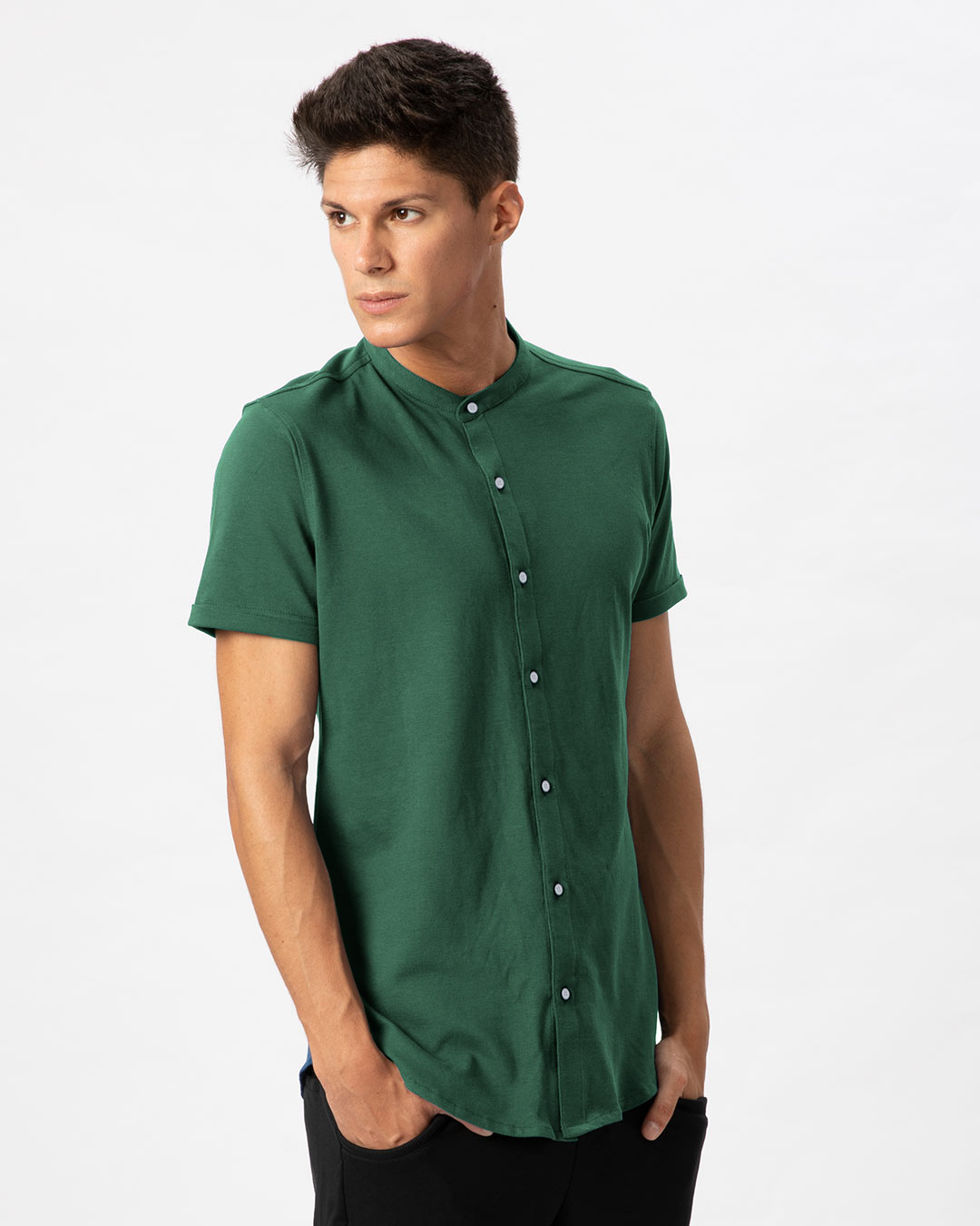 Shop Amazon Green Mandarin Collar Pique Shirt-Back