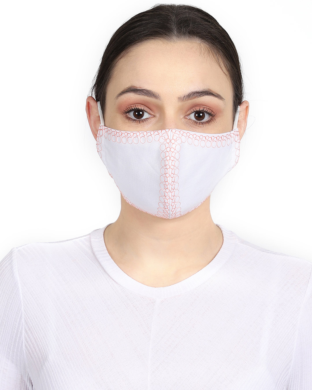 Shop Pack of 2 3-Ply Reusable Black & White Embroidered Cotton Fabric Fashion Mask-Back