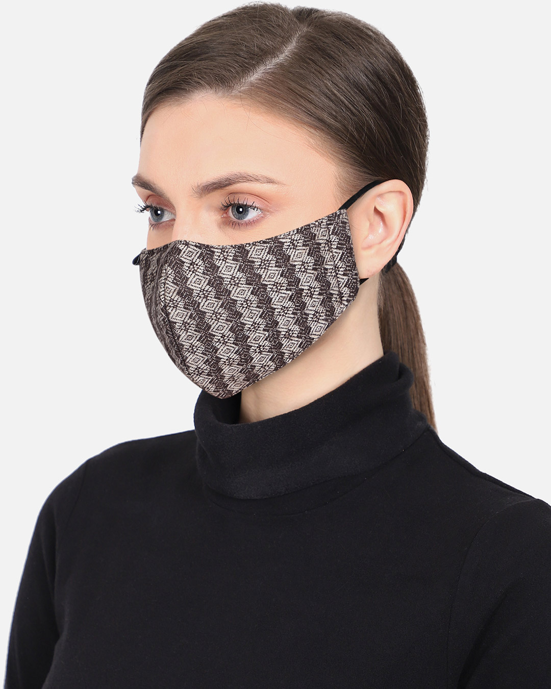 Shop 3 Ply Reusable Brown Striped Woolen Fabric Fashion Mask-Back