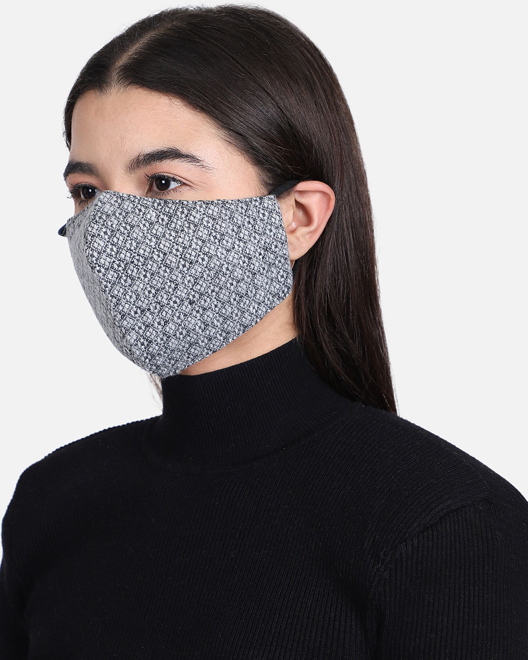 Shop 3 Ply Reusable Grey Ogee Patterned Woolen Fabric Fashion Mask-Back