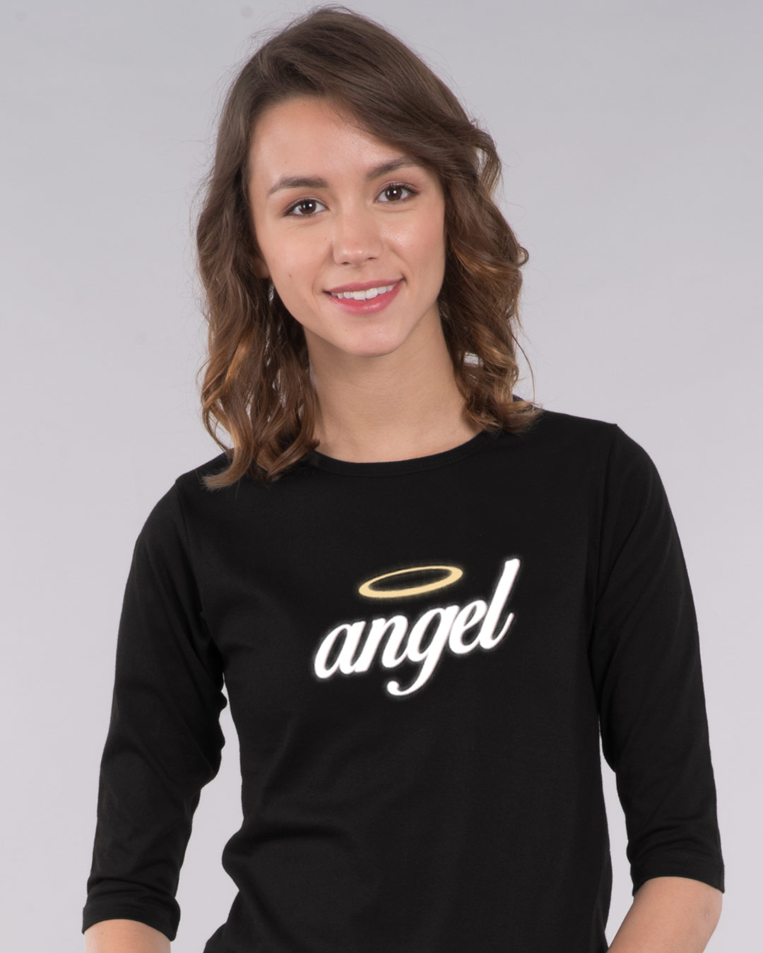 Buy Angel Halo Round Neck 3/4th Sleeve TShirt for Women black Online at Bewakoof