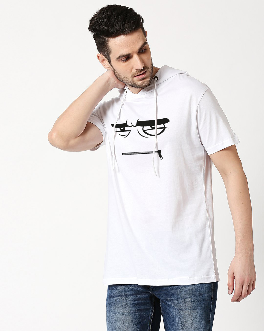 

Angry Zip Half Sleeve Hoodie T-Shirt White Men' Printed Half Sleeve Hoodie T-shirt Bewakoof.com