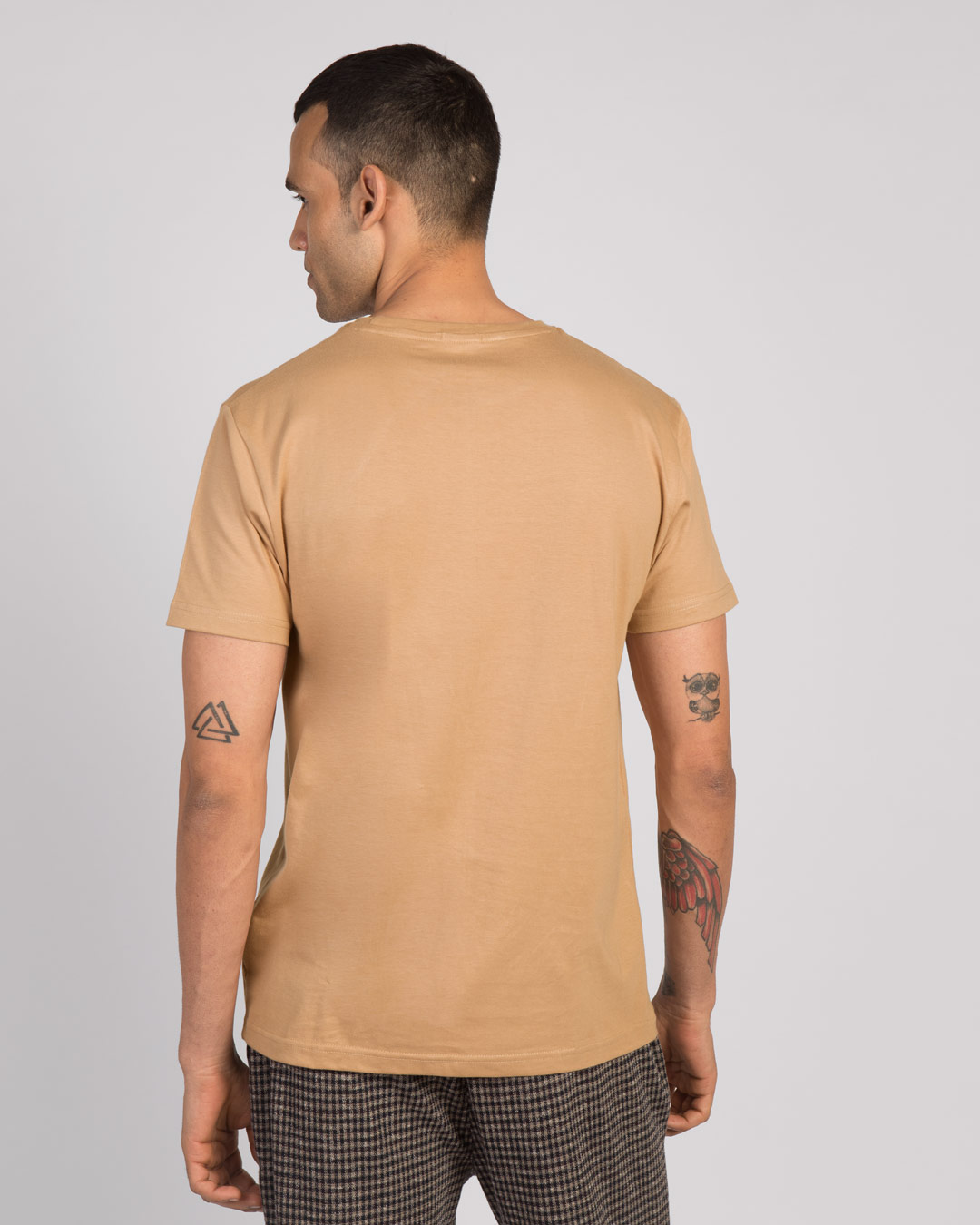 Shop Angry Zip Half Sleeve T-Shirt - Dusty Beige-Back
