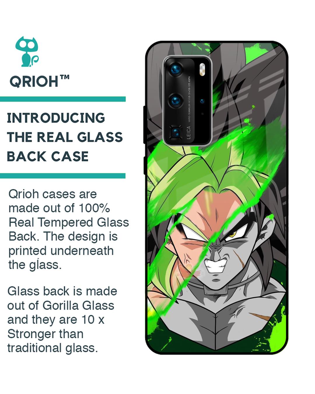 Shop Anime Green Splash forPremium Glass Case for Huawei P40 Pro (Shock Proof, Scratch Resistant)-Back