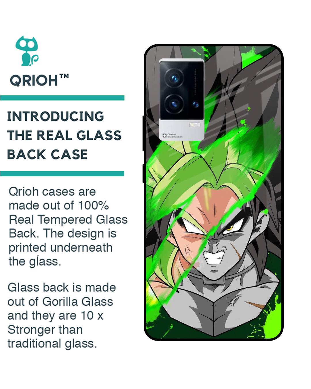 Shop Anime Green Splash Premium Glass Case for IQOO 9 5G (Shock Proof,Scratch Resistant)-Back