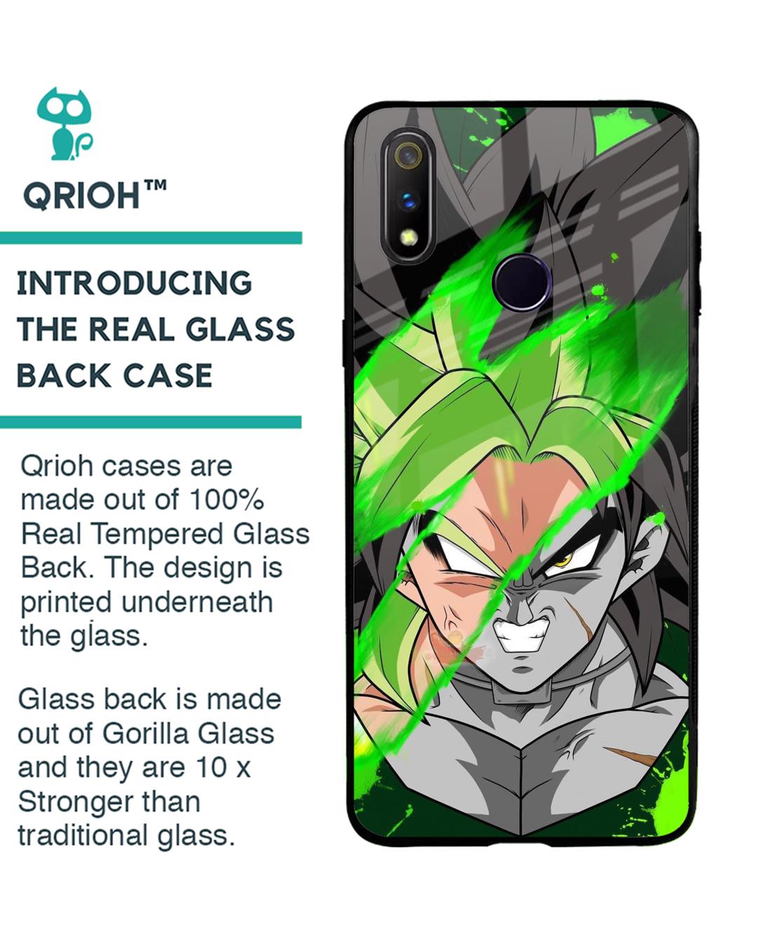Shop Anime Green Splash Premium Glass Case for Realme 3 Pro (Shock Proof, Scratch Resistant)-Back