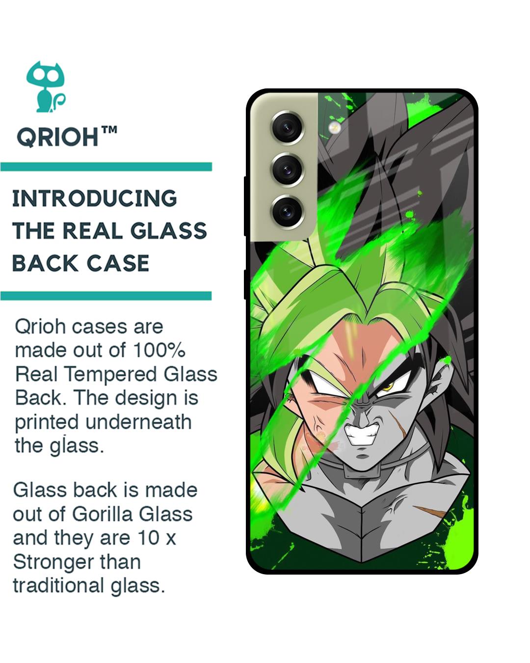 Shop Anime Green Splash Premium Glass Case for Samsung Galaxy S21 FE 5G (Shock Proof,Scratch Resistant)-Back