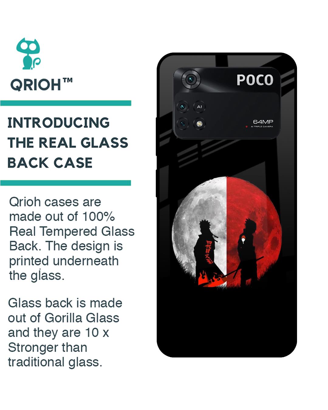Shop Anime Red Moon Premium Glass Case for Poco M4 Pro(Shock Proof, Scratch Resistant)-Back