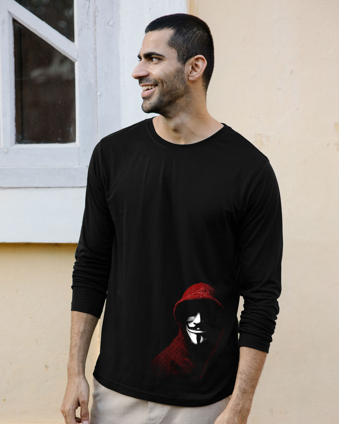 

Anonymous Mask Full Sleeve T-Shirt Men' Printed Full Sleeve T-Shirt Bewakoof.com, Black