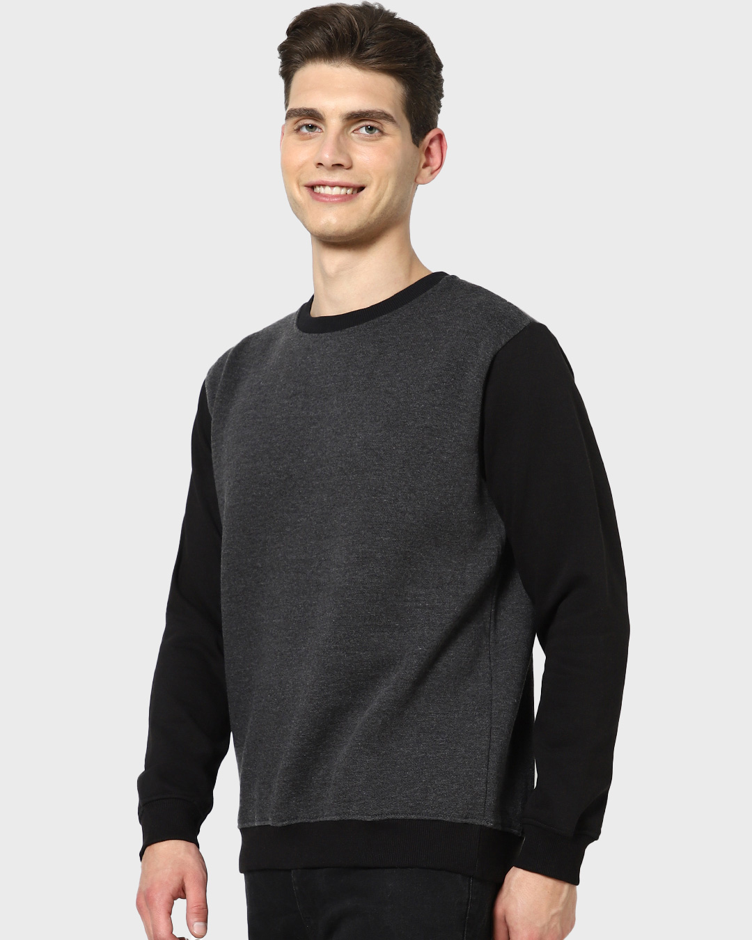 Shop Anthra Melange Contrast Fleece Sweatshirt-Back