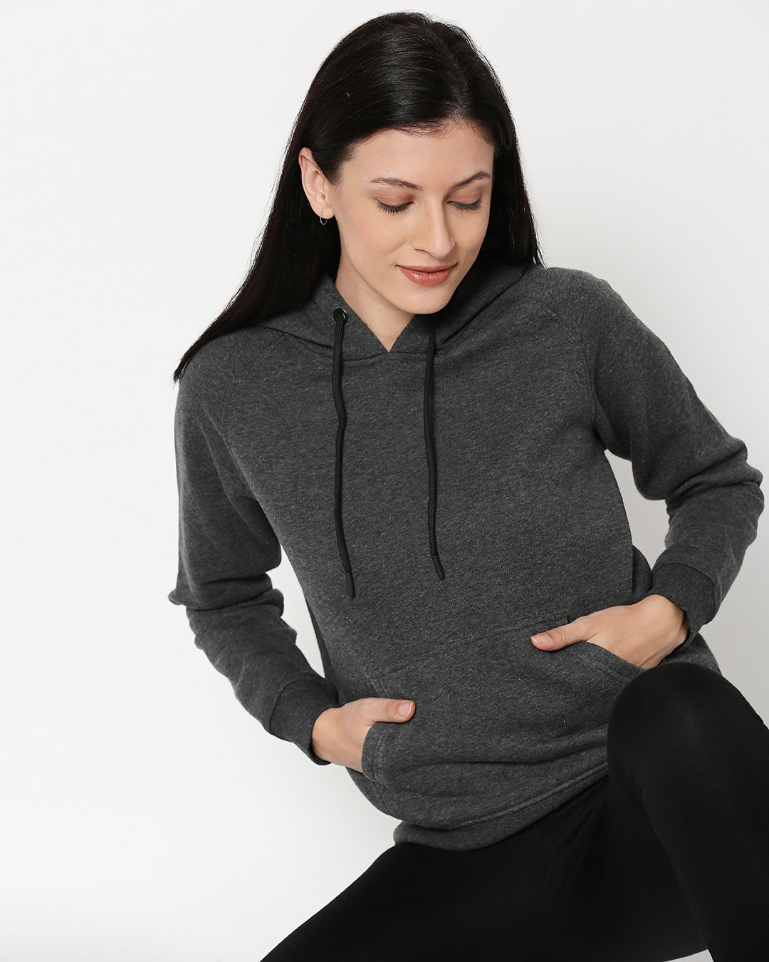 

Anthra Melange Hoodie Sweatshirt Women' Plain Melange Sweatshirt Hoodie Bewakoof.com, Grey