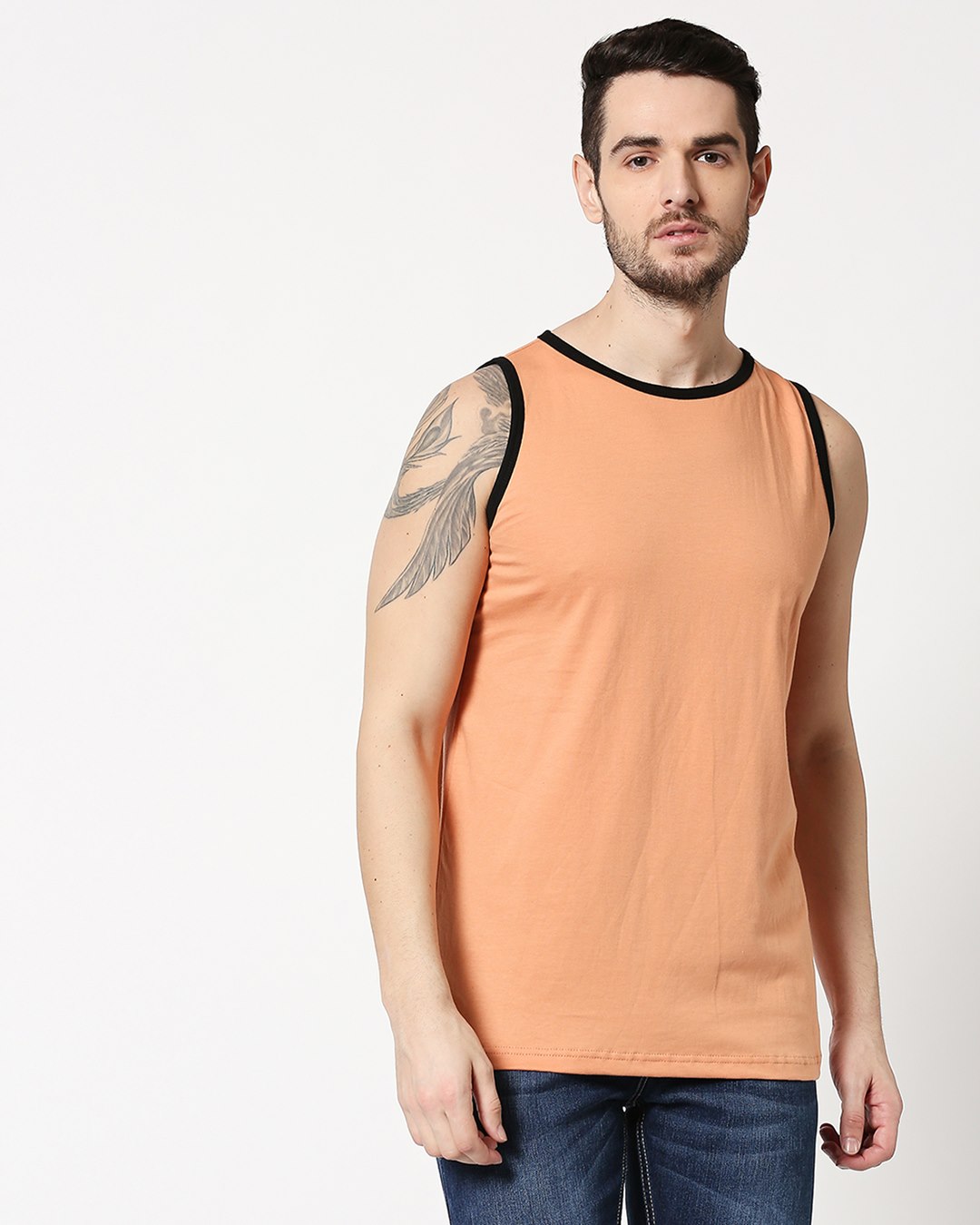 Shop Apricot Orange Contrast Binding Round Neck Vest-Back