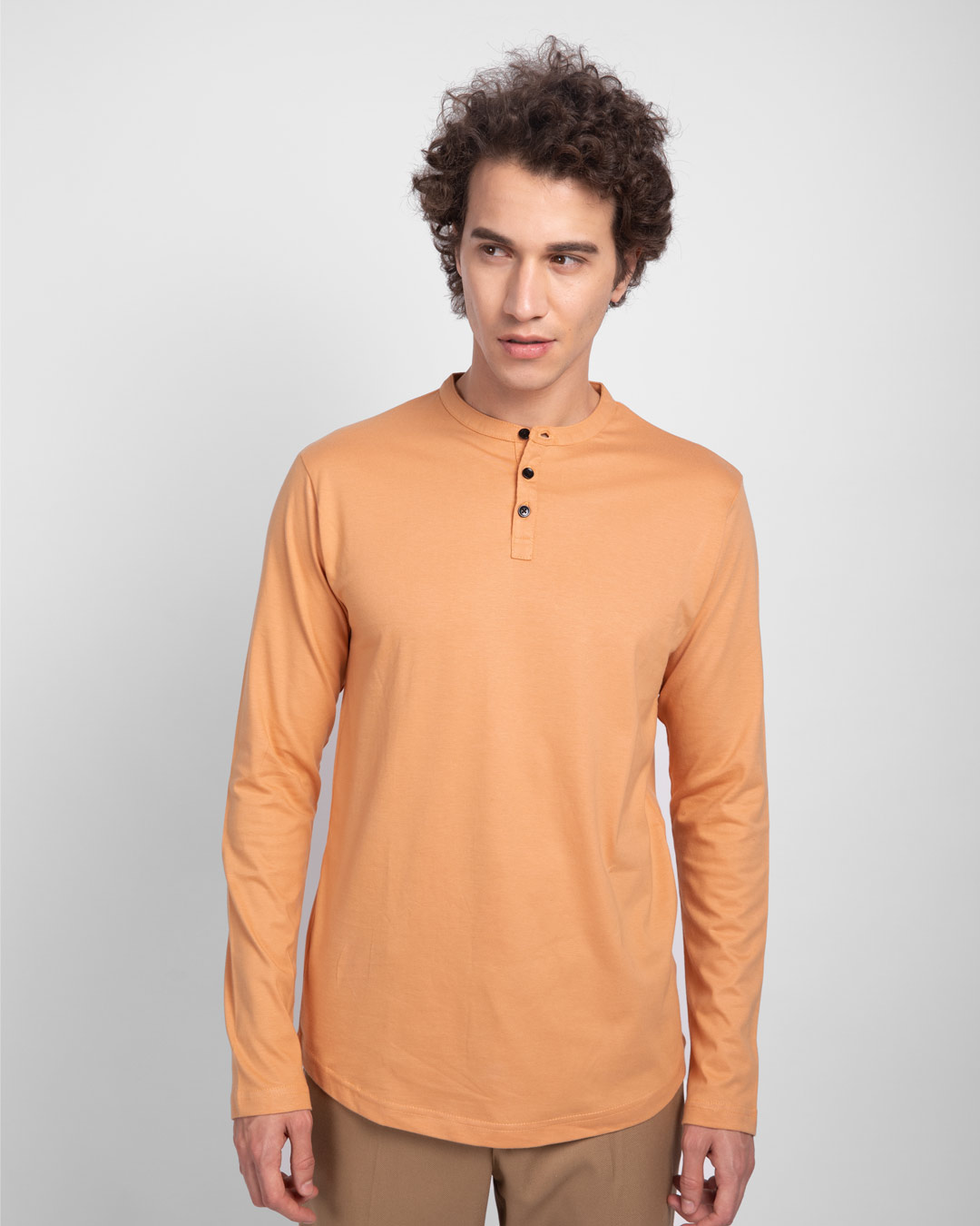 Buy Apricot Orange Full Sleeve Henley TShirt for Men orange Online at