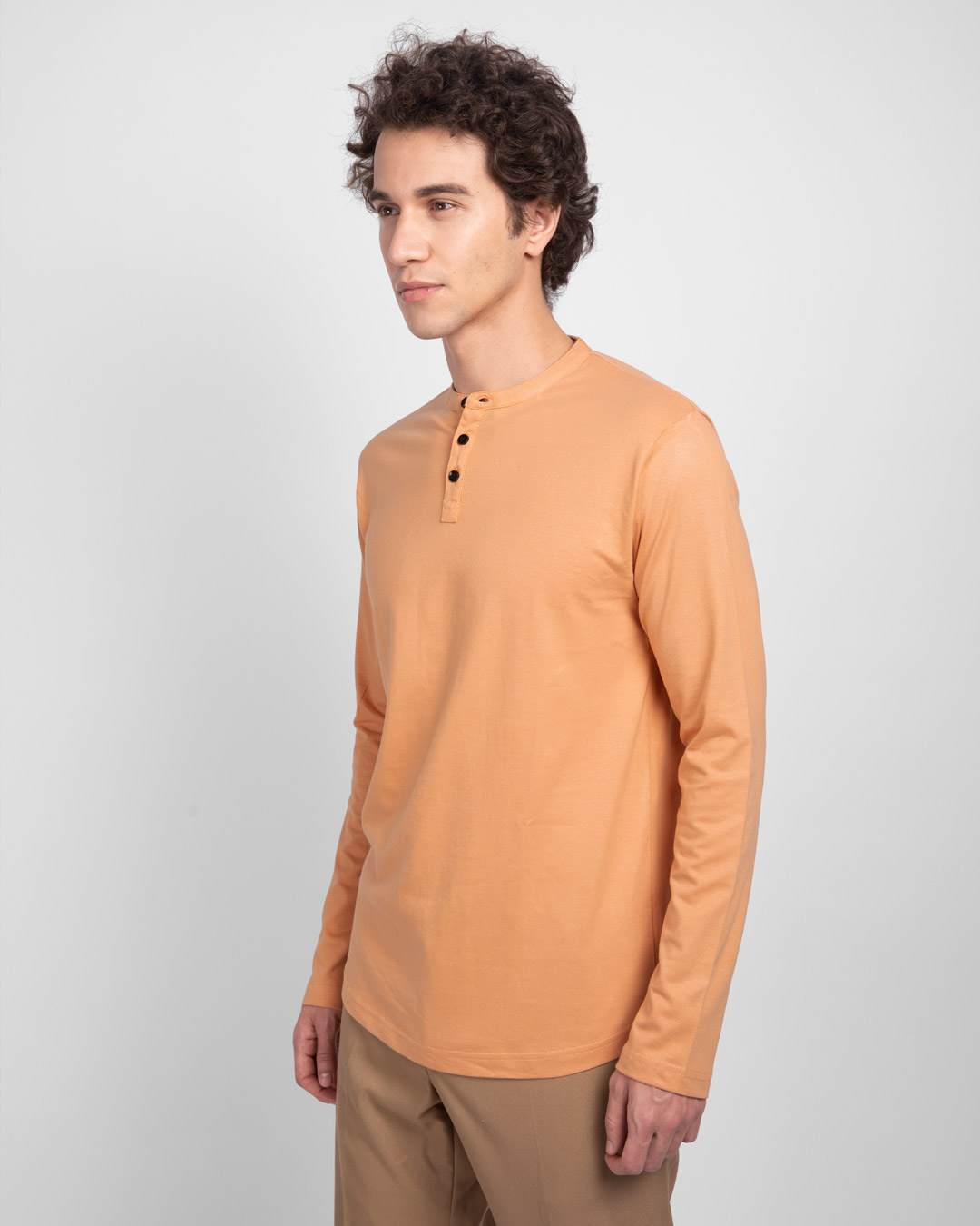 Shop Apricot Orange Full Sleeve Henley T-Shirt-Back