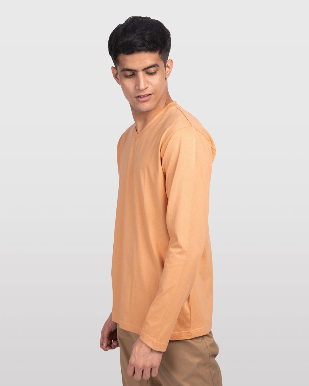 Shop Apricot Orange V-Neck Full Sleeve T-Shirt-Back