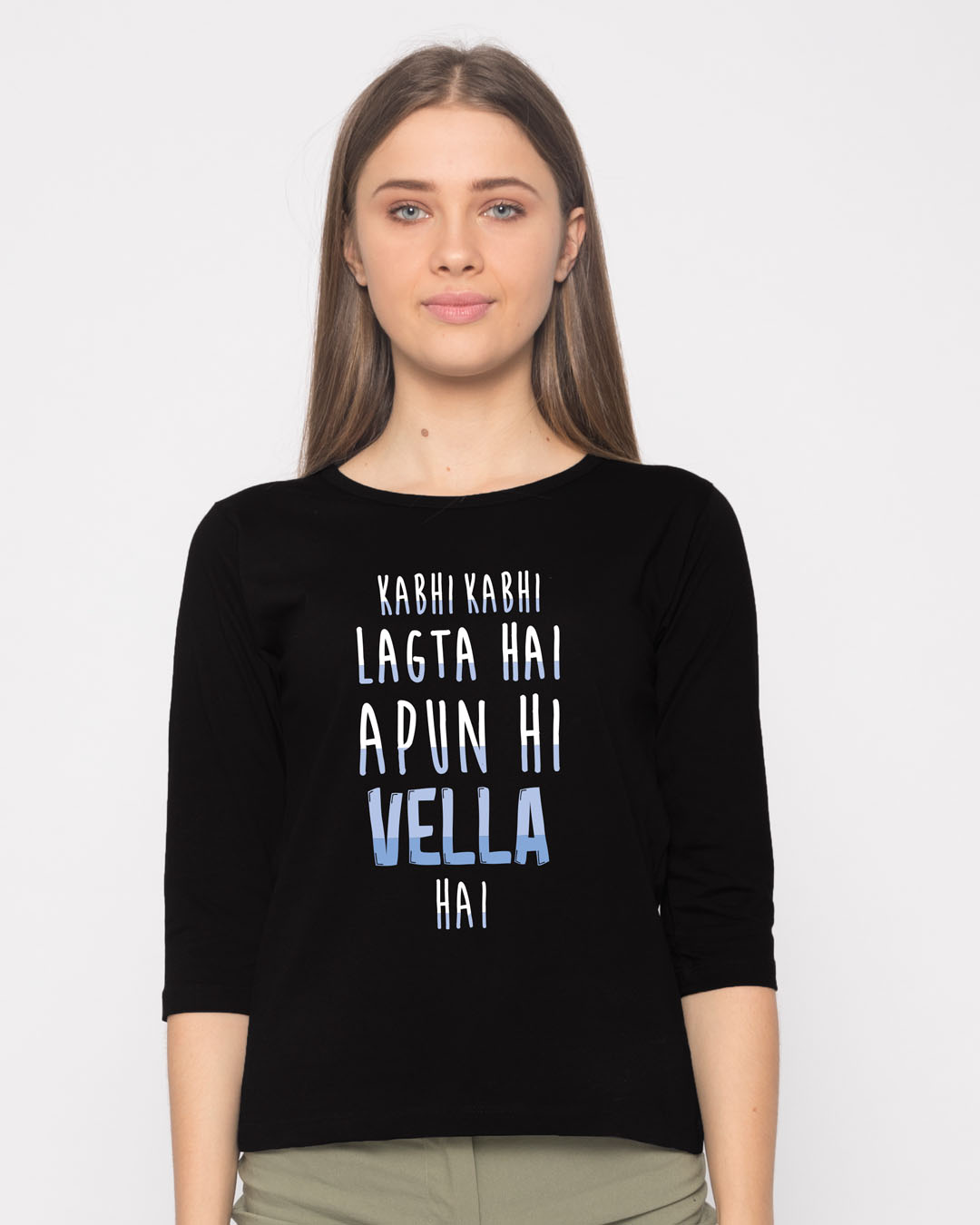 Shop Apun Hi Vella Round Neck 3/4th Sleeve T-Shirt-Back