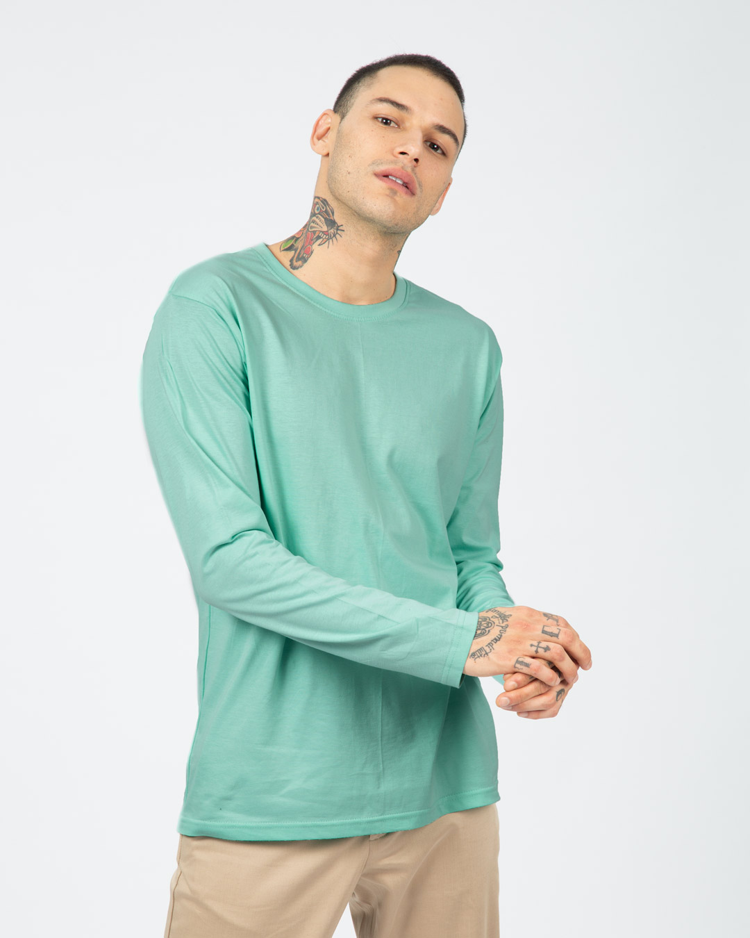 

Aqua Green Full Sleeve T-Shirt Men' Plain Full Sleeve T-Shirts Bewakoof.com