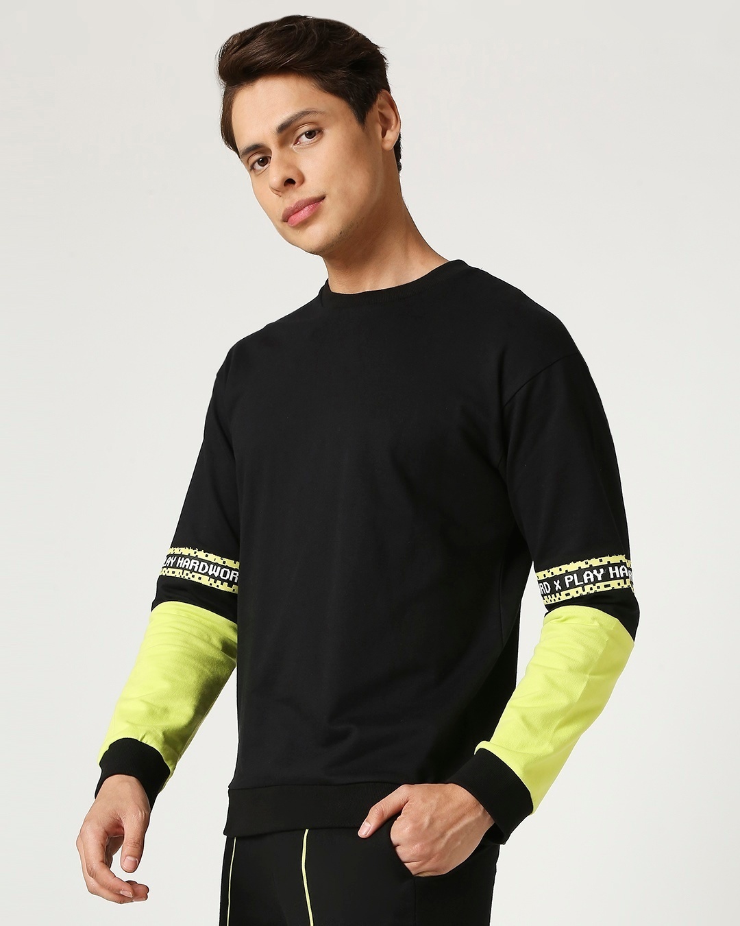 Shop Men's Black Contrast Sleeve Sweater-Back
